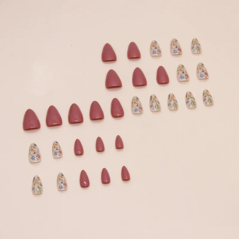 24pcs Short Almond Floral Press-On Nail Patches | Nixie Press-On Nail Tips Nixie