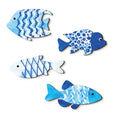 4Pcs Nautical Wooden Fish Wall Art | Coastal Beach Decor Set