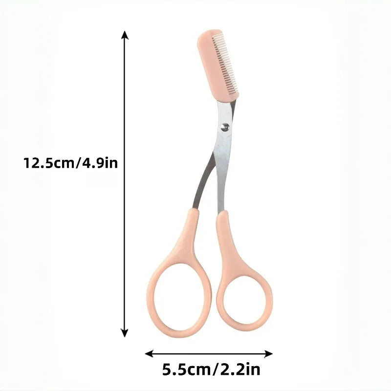 Pink Eyebrow Scissors with Built-In Comb – Stainless Steel Eyebrow Grooming Scissors Nixie