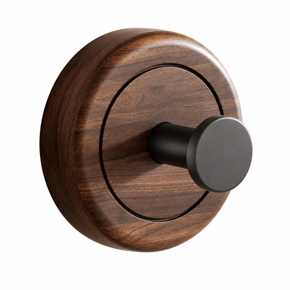 Walnut Wood Suction Cup Hook – No-Drill Removable Towel Hook
