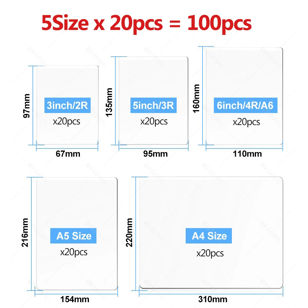 100pcs Laminating Pouches 80 Mic – 5 Sizes A4 A5 Photo Laminating Pouches Nixie 100pcs Mix