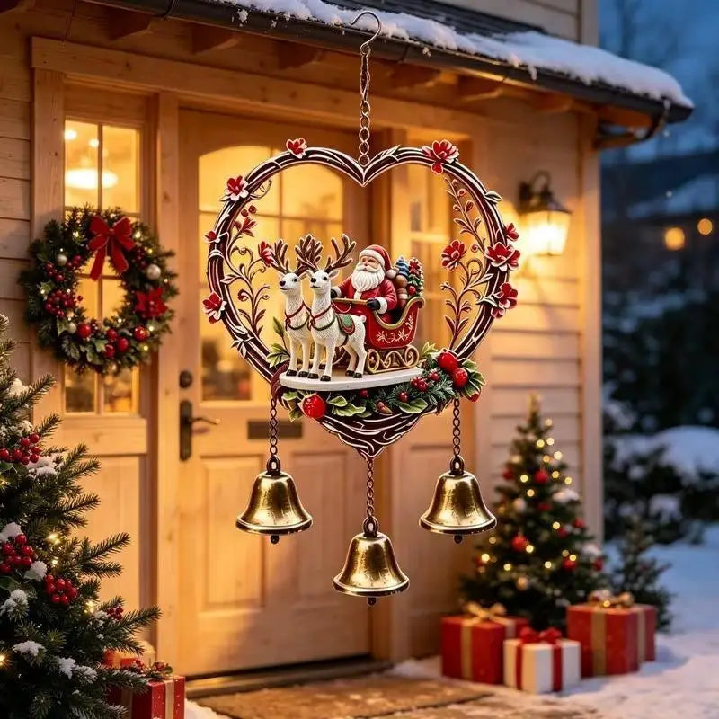 Santa Reindeer Acrylic Wind Chime | 3 Bells Christmas Ornament