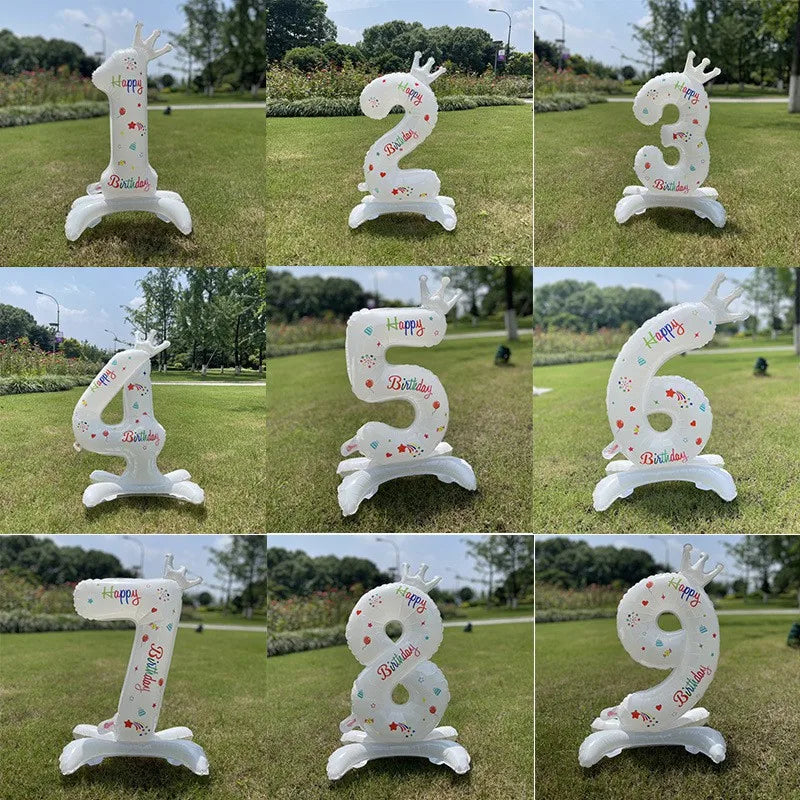32" White Crown Number Foil Balloon – Birthday Party Decor Party Balloon Nixie