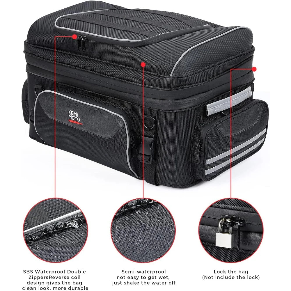 KEMITOUR 40L-50L Expandable Motorcycle Tail Bag | Trunk Rack Bag Motorcycle Tail Bag Nixie