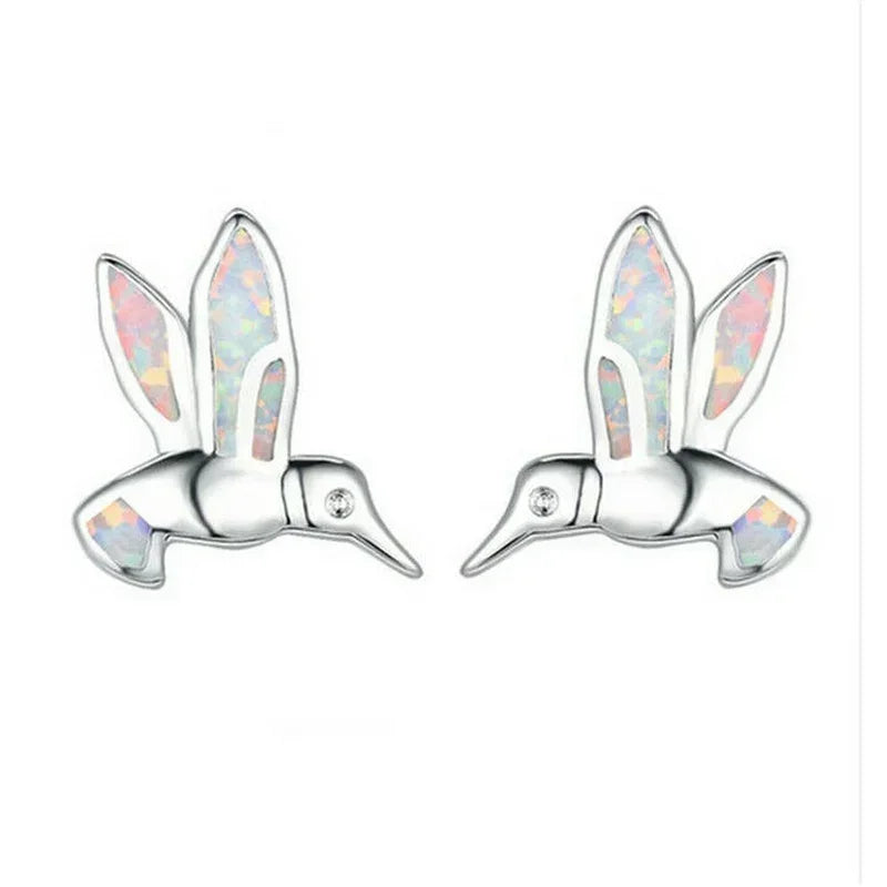 Blue Simulated Opal Bird Dangle Earrings – Hypoallergenic Studs Dangle Stud Earrings Nixie