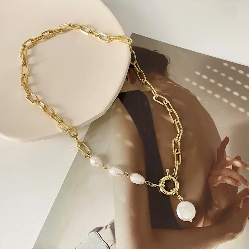 Gold Hip Hop Faux Pearl Pendant Necklace | Handmade Fashion Fashion Pendant Necklace Nixie