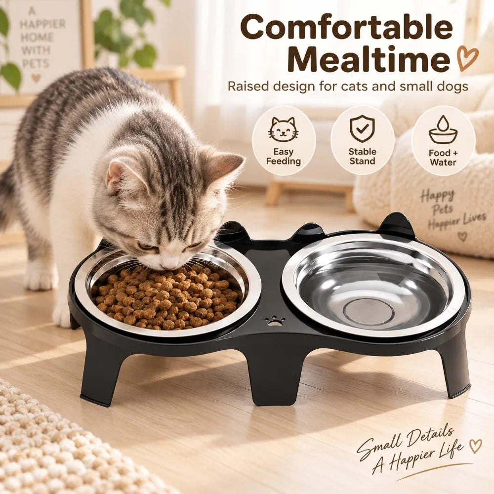 Stainless Steel Anti-Tip Pet Bowl for Cats & Small Dogs