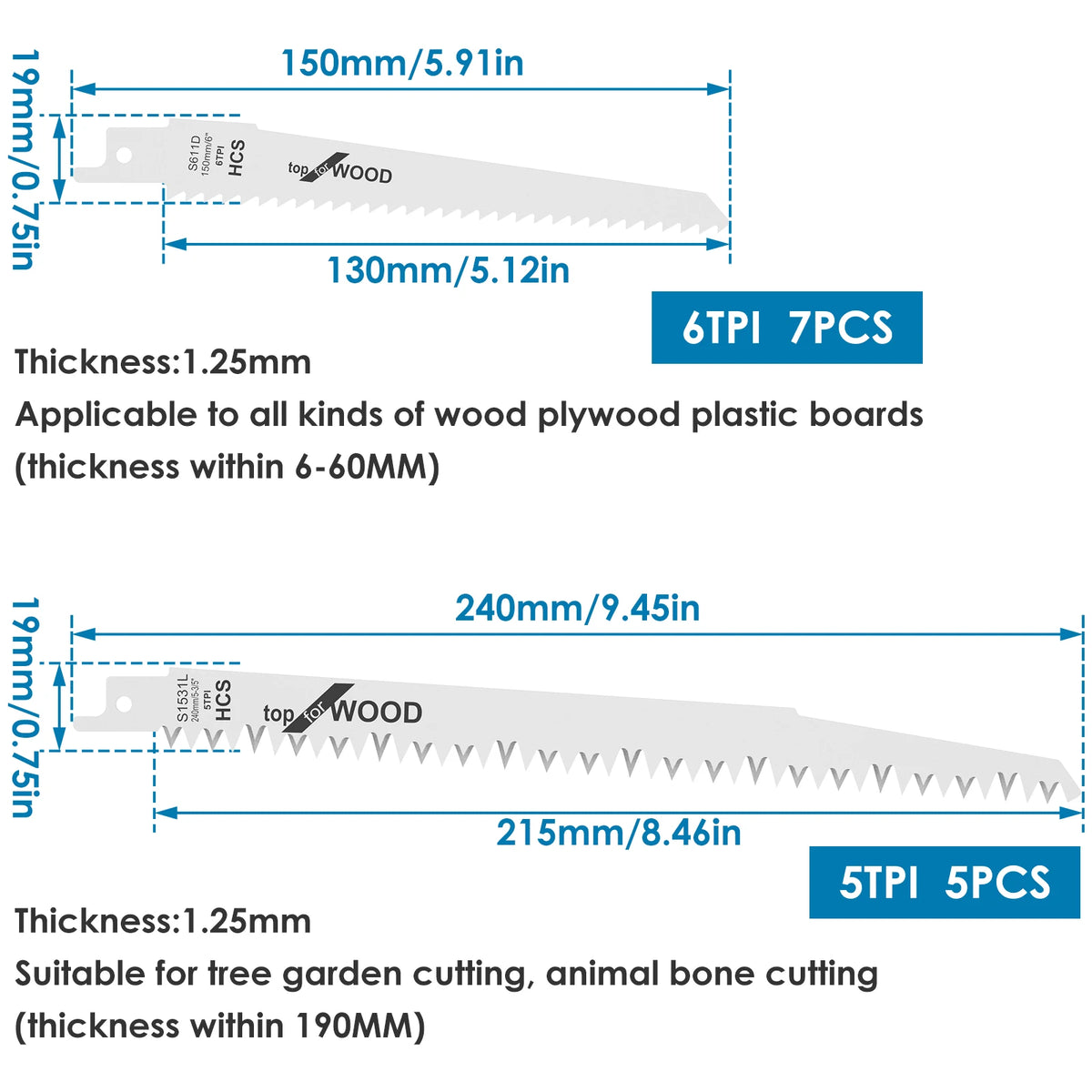 12Pcs Reciprocating Saw Blades 6 & 9 Inch High Carbon Steel Set Reciprocating Saw Blades Nixie