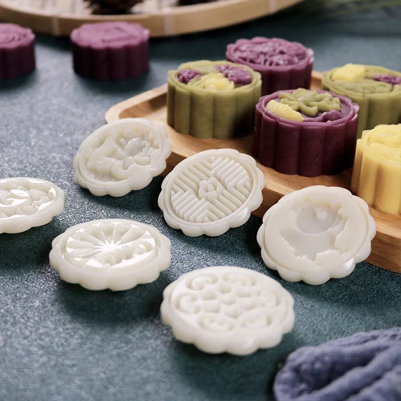 DIY Mooncake Mold Hand Press Set – 6 Stamp Designs, 50g