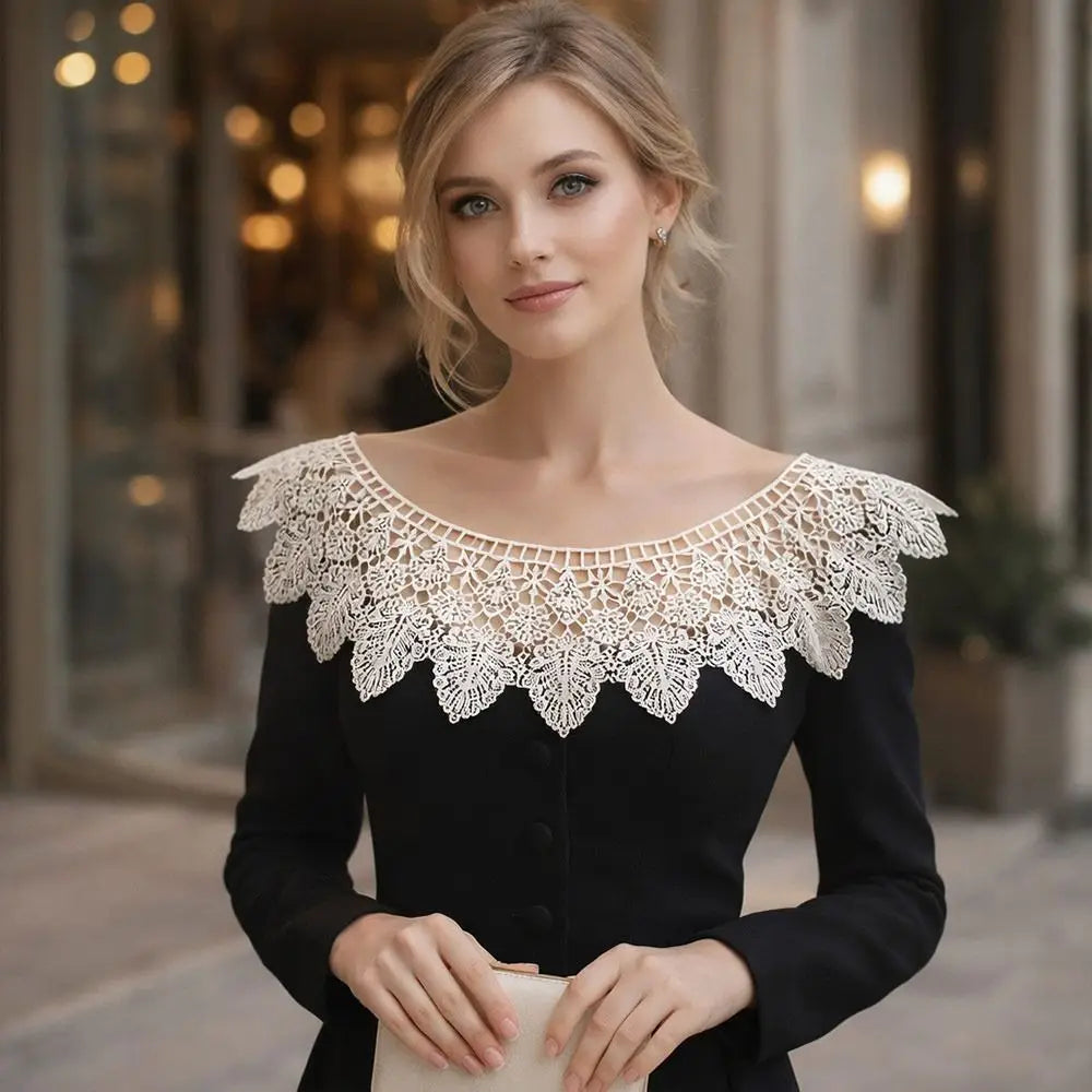 Embroidery Lace Fake Collar White Hollowed-Out Sewing Appliqué