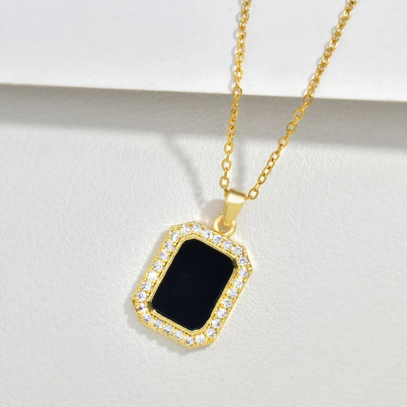 Black Square Pendant Necklace – Gold Collarbone Chain | Nixie Pendant Necklace Nixie