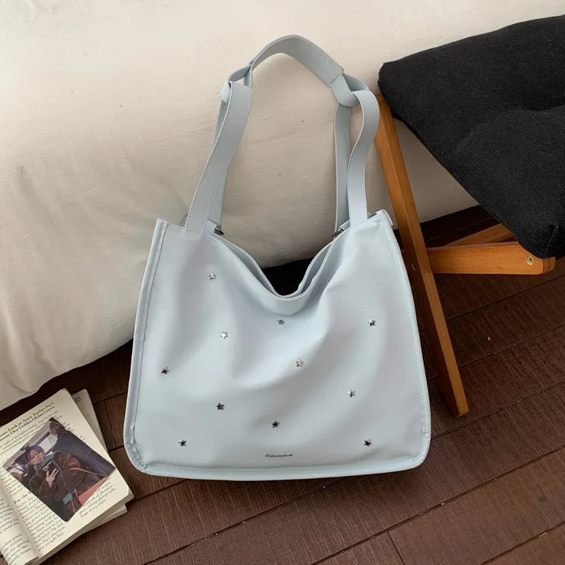 Korean-Style Women's Large Capacity Commuter Shoulder Bag Women's Shoulder Bag Nixie Blue (Without Charm)