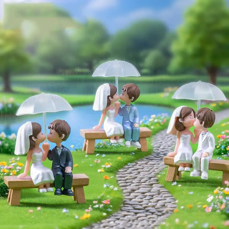 Kissing Couple Figurine with Umbrella | Wedding Cake Topper Couple Figurine Nixie