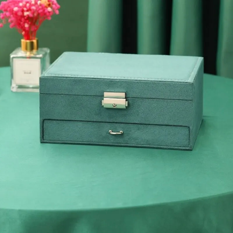Luxury Vintage Dark Green Velvet Jewelry Box | Large Capacity Jewelry Storage Box Nixie