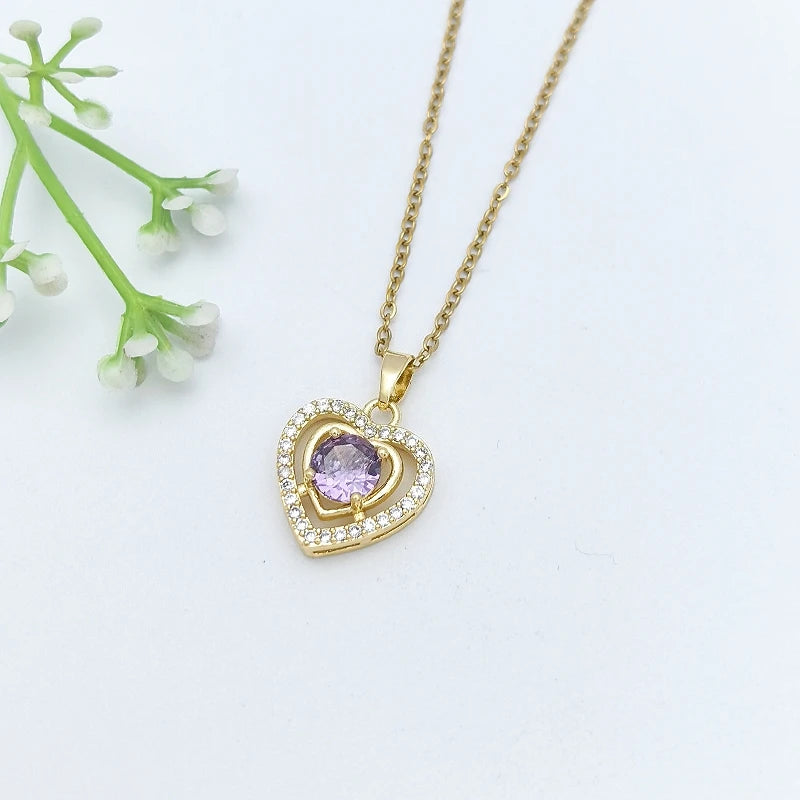 Purple Flower Copper Pendant Necklace | Women's Clavicle Chain Pendant Necklace Nixie
