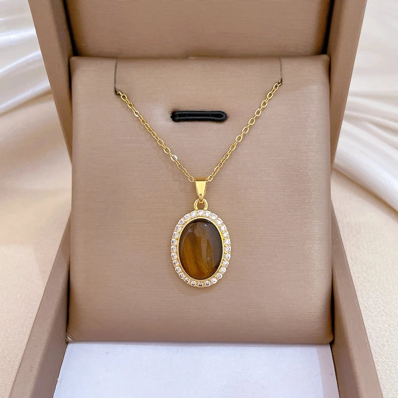 Egg-Shaped Zirconia Choker Necklace | Gold Stainless Steel Pendant Choker Necklace Nixie