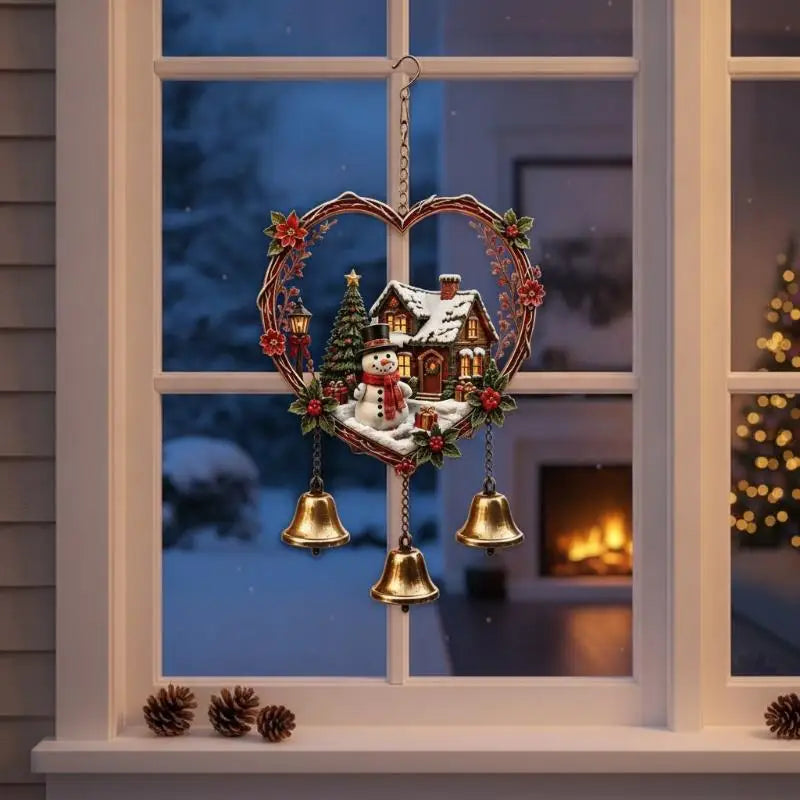 Christmas Wind Chime Acrylic Heart Ornament with 3 Bells Christmas Wind Chime Nixie