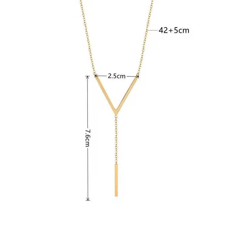 Gold Stainless Steel V-Shape Tassel Bar Collarbone Necklace Fashion Necklace Nixie