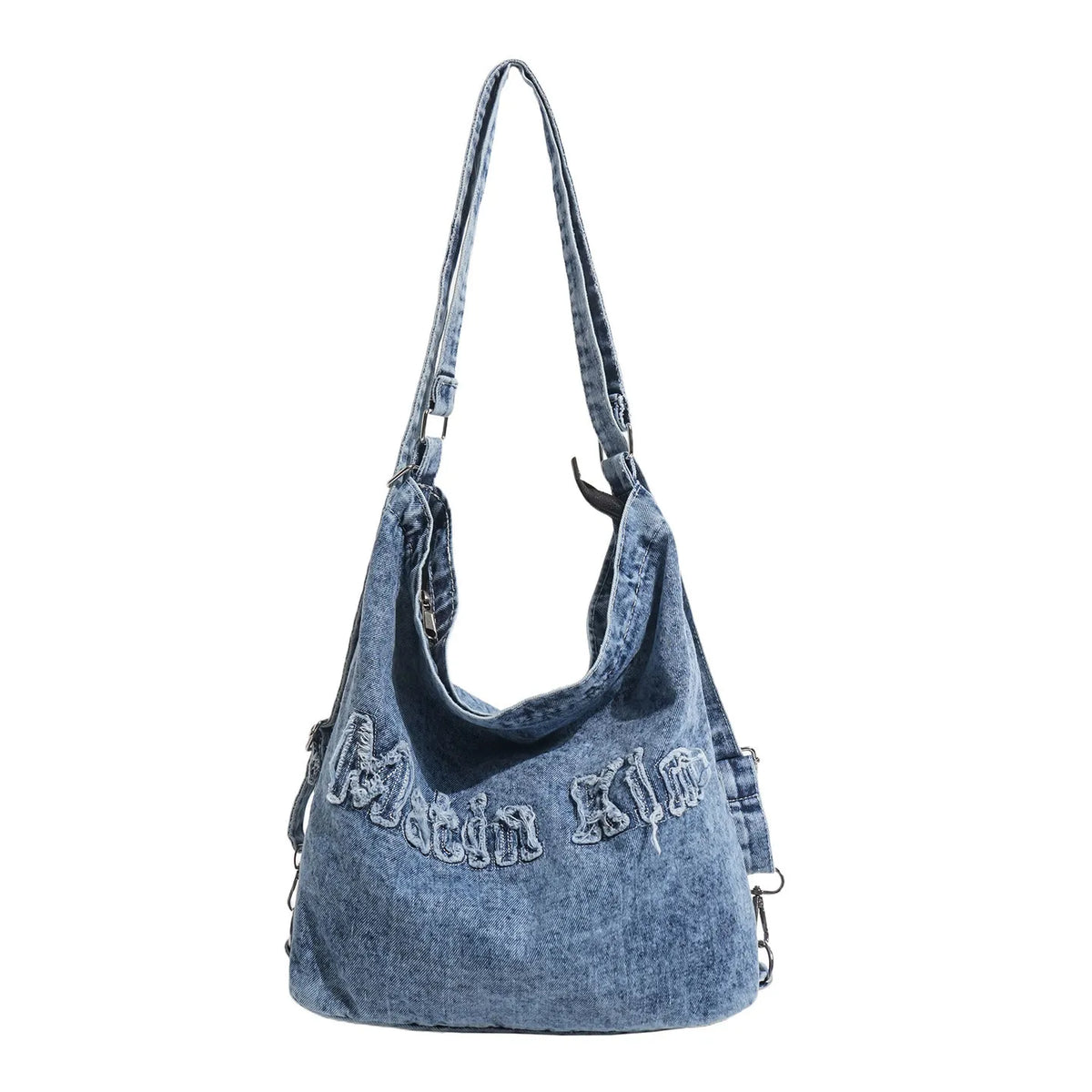 Women's Washed Denim Embroidered Backpack Tote | Nixie Bag
