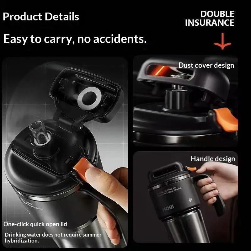 1000ml Insulated Stainless Steel Tumbler – Dual Drink Lid Insulated Tumbler Nixie