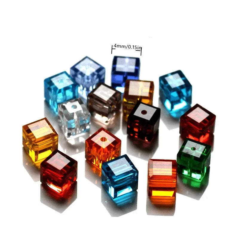 100Pcs 4mm Cube Crystal Glass Spacer Beads for DIY Jewelry