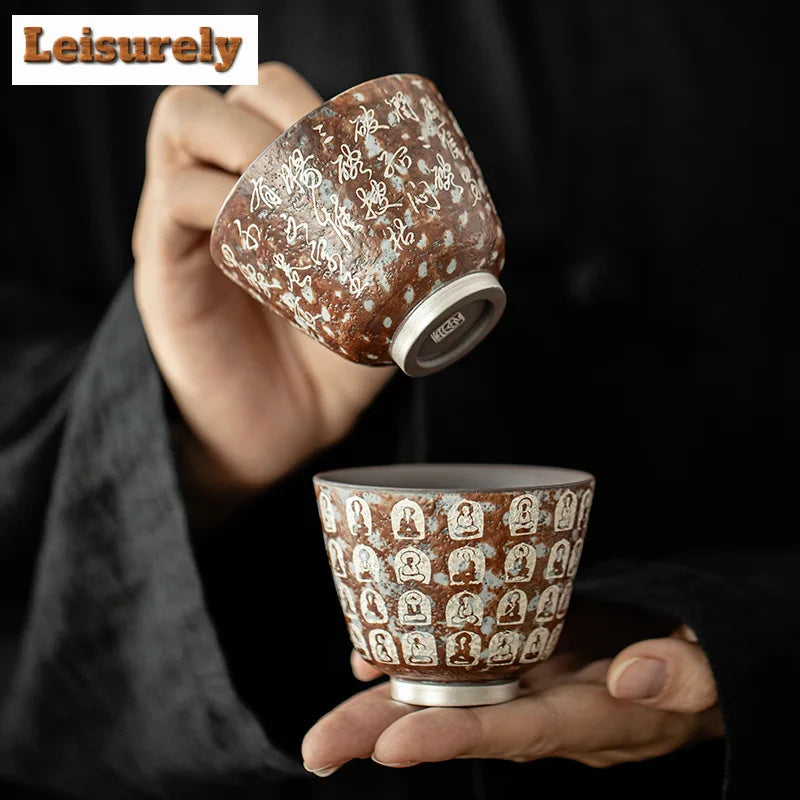 100ml Handmade Gilded Silver Chinese Tea Cup | Dunhuang Buddha