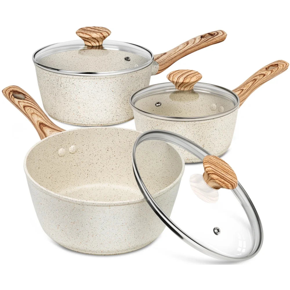 MICHELANGELO Granite Nonstick Saucepan Set with Lids – 3 Piece Nonstick Saucepan Set Nixie Three piece Set