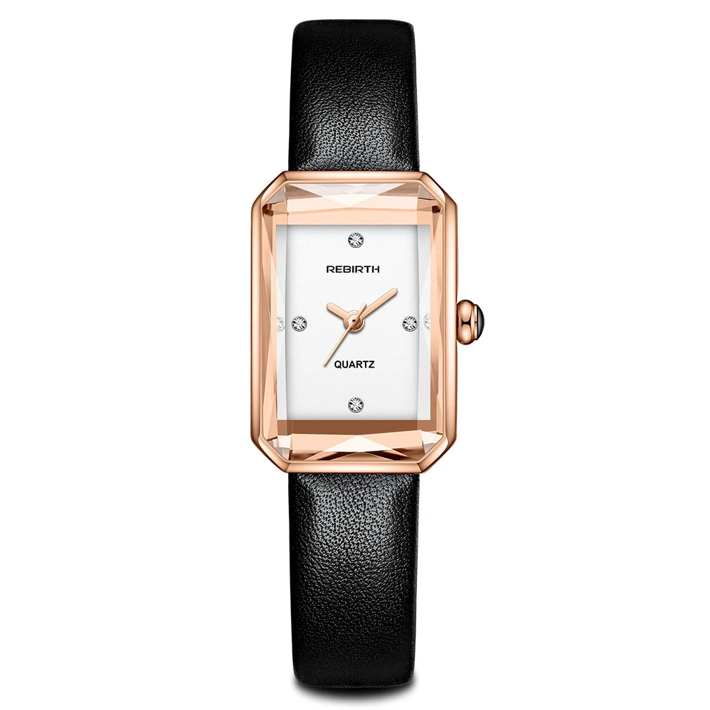 REBIRTH Retro Elegant Leather Quartz Watch | Rectangle Dial Quartz Wristwatch Nixie black
