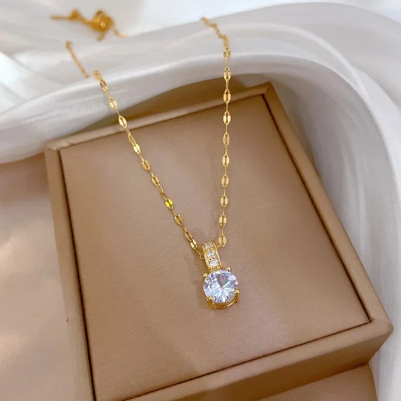 Geometric Zircon Pendant Necklace Gold Stainless Steel Chain Pendant Necklace Nixie