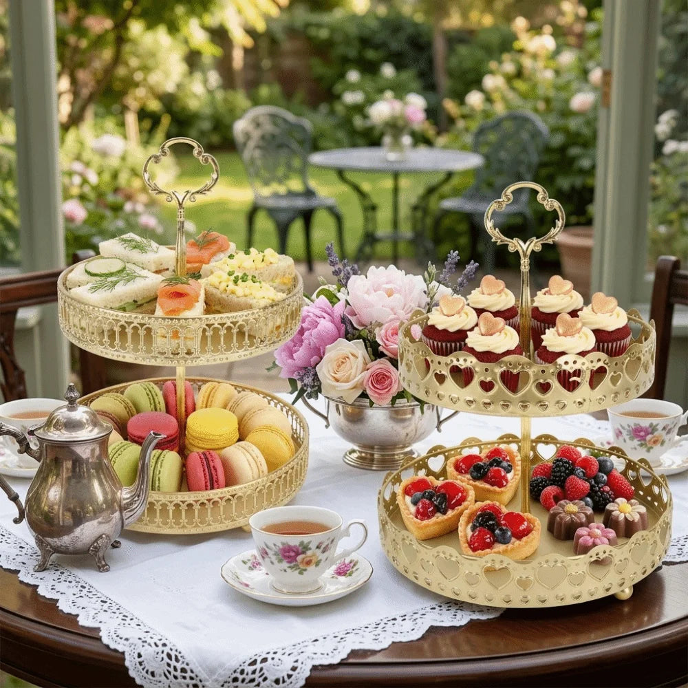 Double Layer Metal Fruit & Dessert Display Tray – Golden