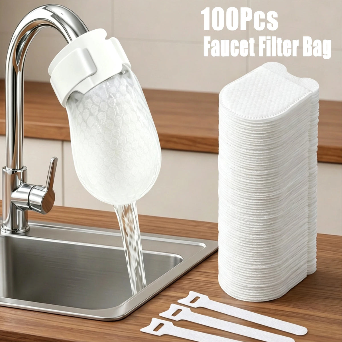 100Pcs Cotton Faucet Filter Bags – Anti-Splash Tap Water Purifier