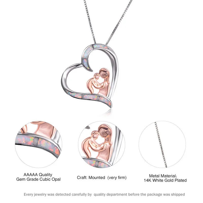 Mom & Baby Heart Pendant Necklace – Fire Opal, 5 Colors Pendant Necklace Nixie