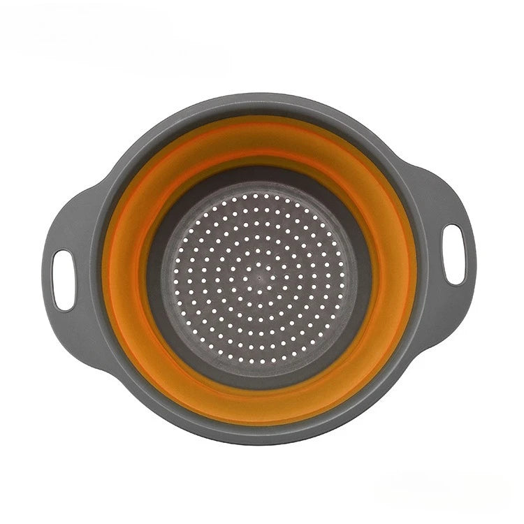 Collapsible Silicone Drain Basket – Foldable Fruit & Veggie Strainer Colander Strainer Basket Nixie Orange S-20x25cm