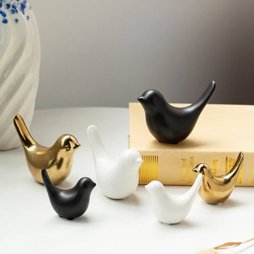 Nordic Bird Ceramic Figurine | Black & White Art Deco Statue Ceramic Bird Figurine Nixie
