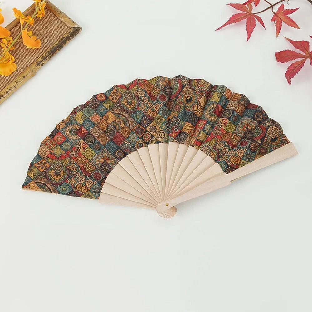 Vintage Bohemian Cork Wooden Folding Hand Fan | Home Décor Gift
