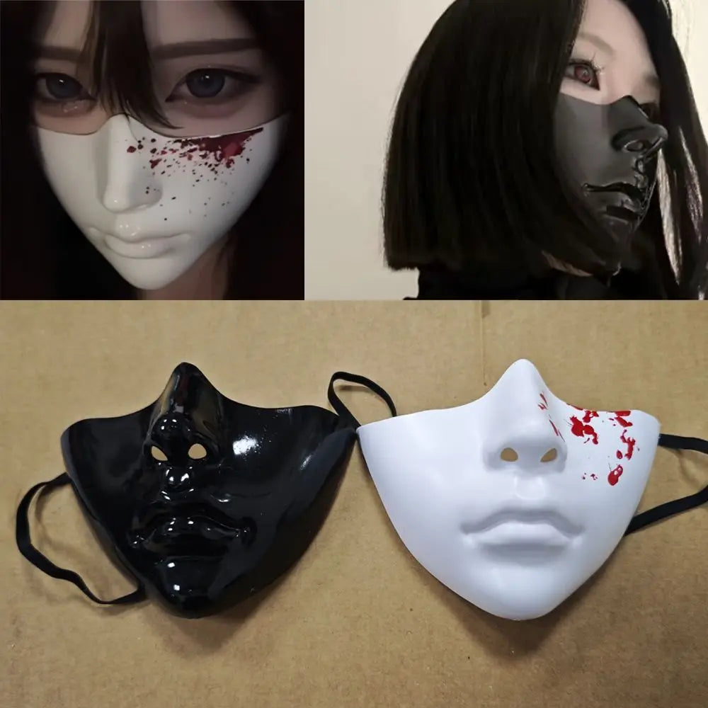 Glossy Black Half Face Mask | PVC Cosplay Masquerade Mask Cosplay Face Mask Nixie