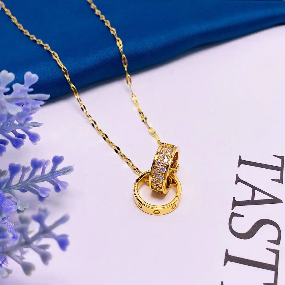 Double Ring Gold Stainless Steel Pendant Necklace for Women Pendant Necklace Nixie