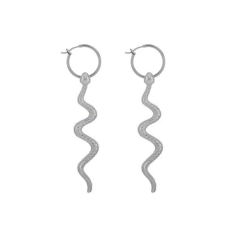 Vintage Snake Dangle Stud Earrings – Zinc Alloy Animal Style Dangle Stud Earrings Nixie Silver