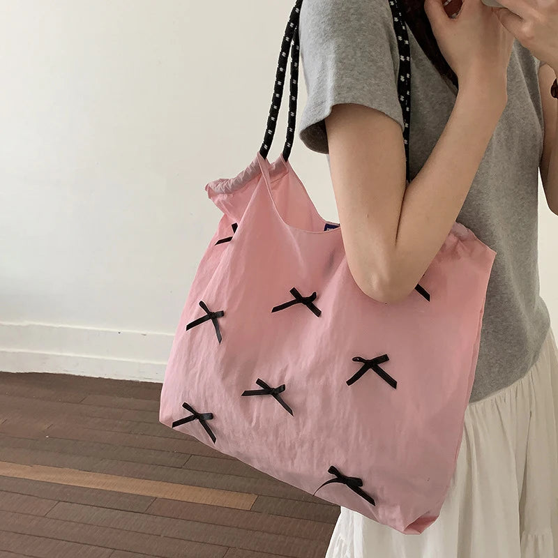 Women's Bowknot Nylon Shoulder Bag – Lightweight Fashion Tote Shoulder Bag Nixie