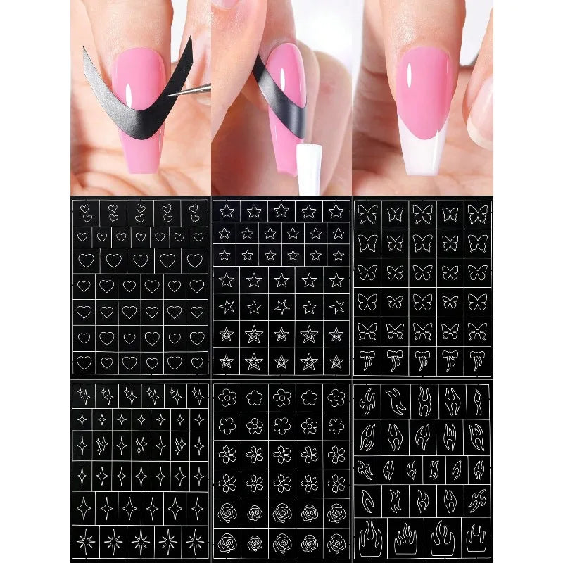 Hollow Out Nail Art Stencil Stickers – 6 Shapes Heart Star Butterfly Nail Art Stencils Nixie