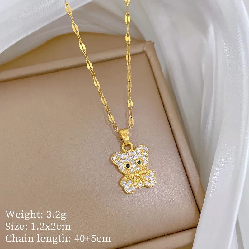 Butterfly Bear Pendant Gold Choker Necklace – Stainless Steel Pendant Choker Necklace Nixie XL2606-847