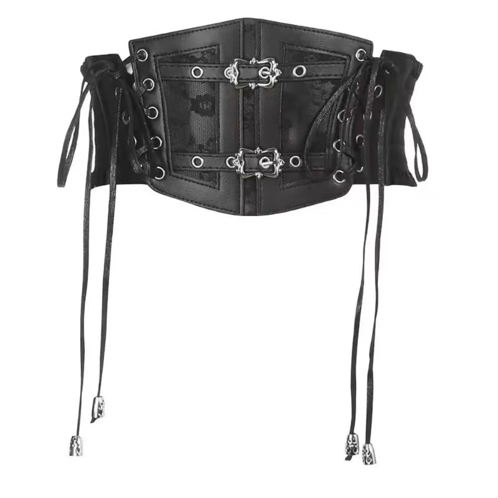 Gothic Corset Waist Belt – Wide Elastic Lace Cummerbund Women Corset Waist Belt Nixie