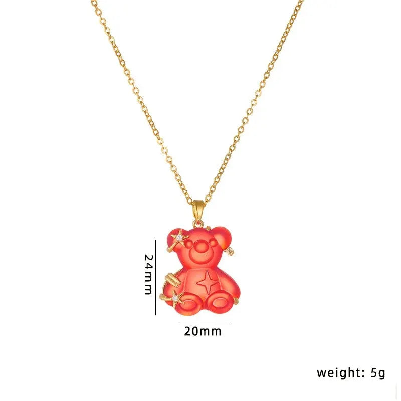 Candy Bear Resin Copper Pendant Necklace | Gold Chain