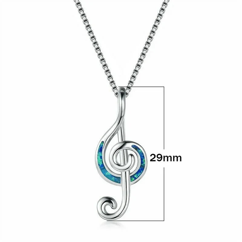 Silver Opal CZ Musical Note Pendant Necklace for Women | Nixie Pendant Necklace Nixie