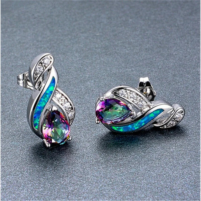 Rainbow Simulated Opal Glass Stud Earrings – Vintage Style Stud Earrings Nixie