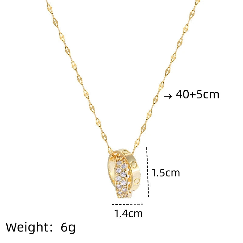Double Ring Gold Stainless Steel Pendant Necklace for Women Pendant Necklace Nixie