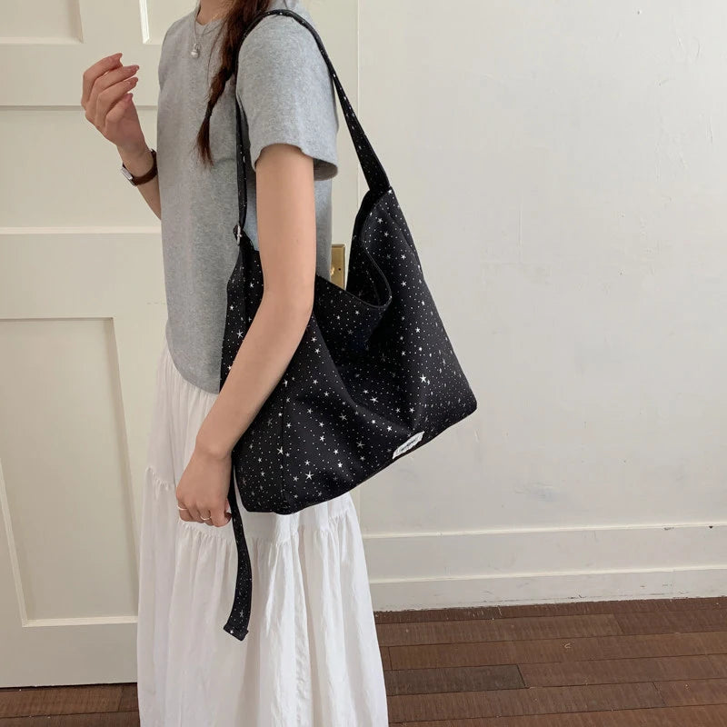 Korean Minimalist Star Canvas Tote Bag – Large Shoulder Bag Canvas Tote Bag Nixie