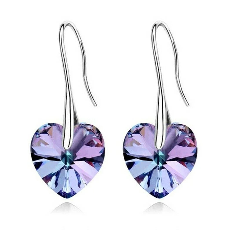 Women's Silver Purple Zircon Heart Necklace & Earrings Set Jewelry Set Nixie