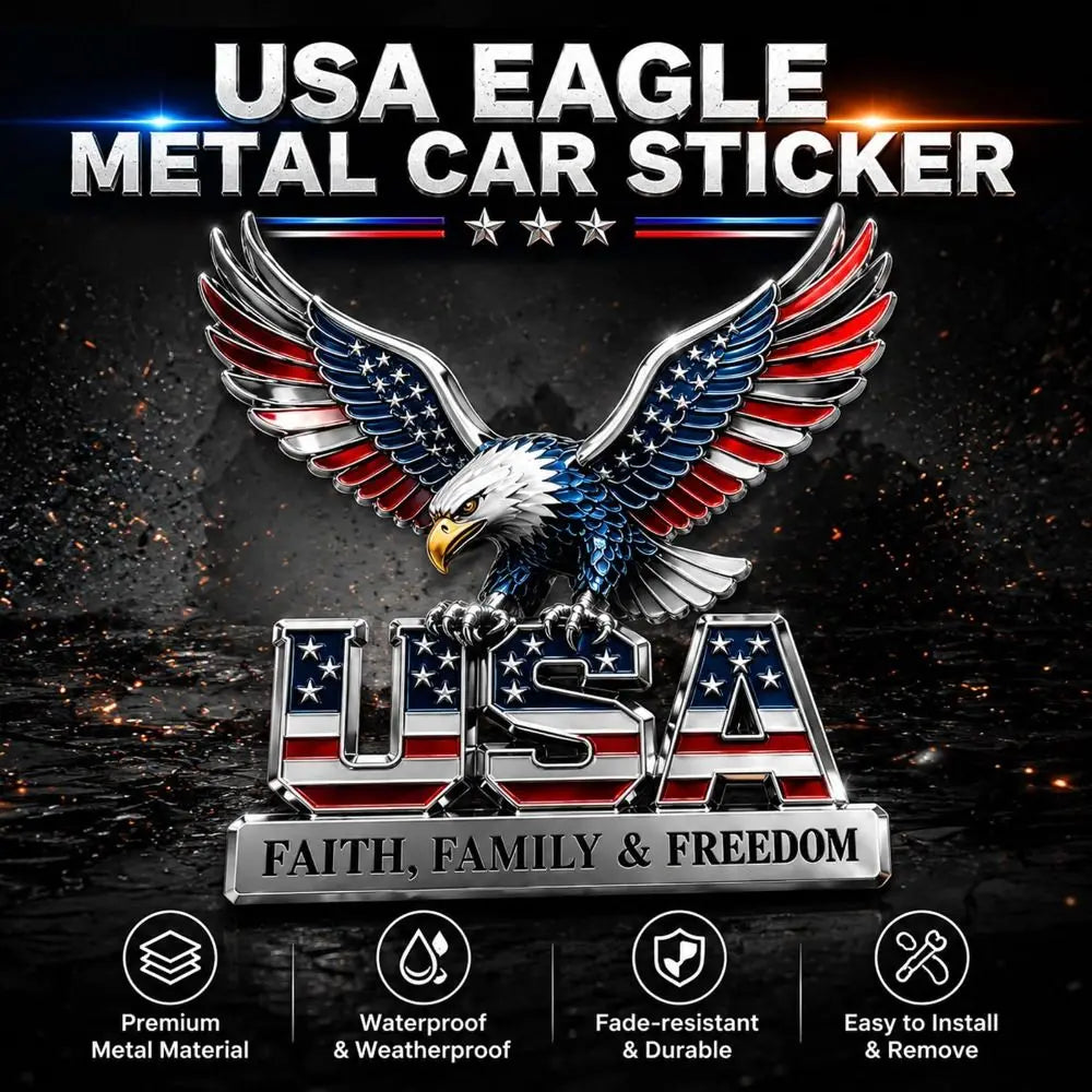 3D Patriotic Eagle Car Emblem – Faith Family Freedom Zinc Car Emblem Badge Nixie