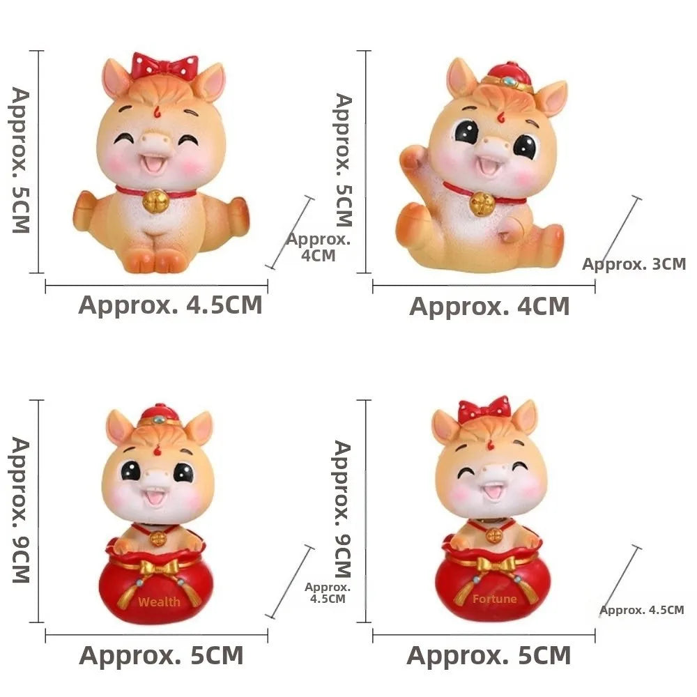 Cartoon Horse Chinese New Year Resin Figurine Gold Red Lucky Charm Resin Figurine Ornament Nixie